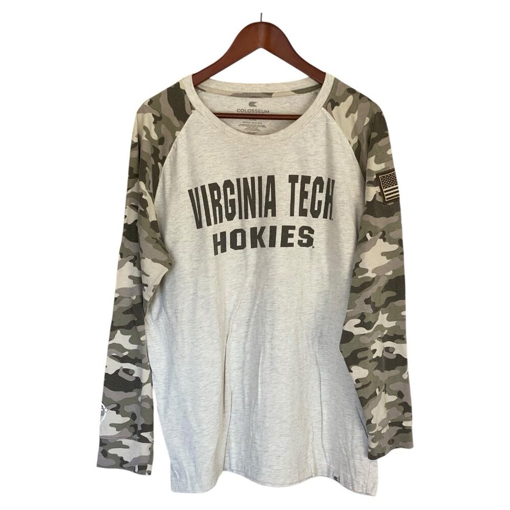 Virginia Tech Hokies Beige Tan Camo L/S T-Shirt Men's Size 2XL NCAA Colosseum